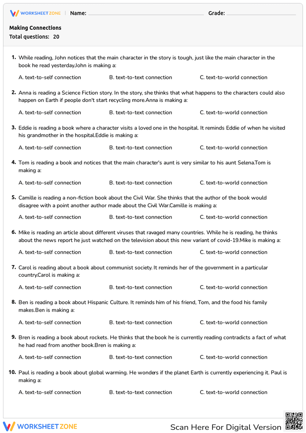 Making Connections (text-to-text, text-to-self, text-to-world) - Page 1