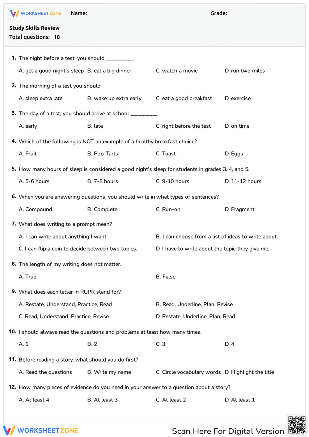 Study Skills Review - Page 1