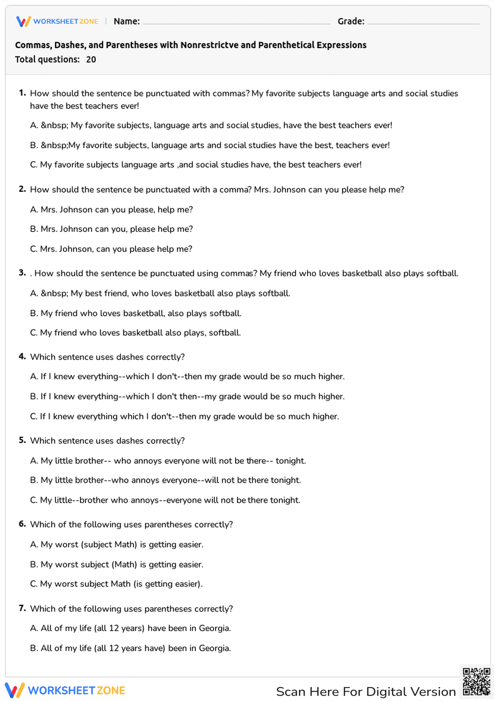 Commas, Dashes, and Parentheses with Nonrestrictve and Parenthetical Expressions - Page 1