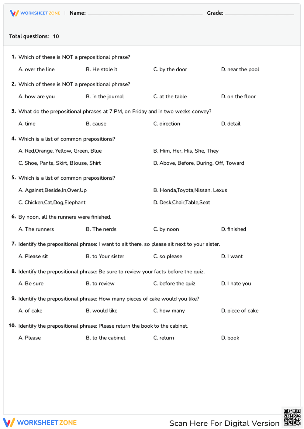 Prepositional Phrases - Page 1