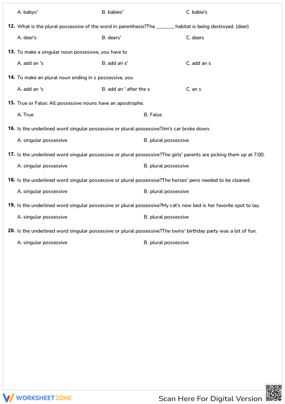 Singular and Possessive Nouns - Page 2