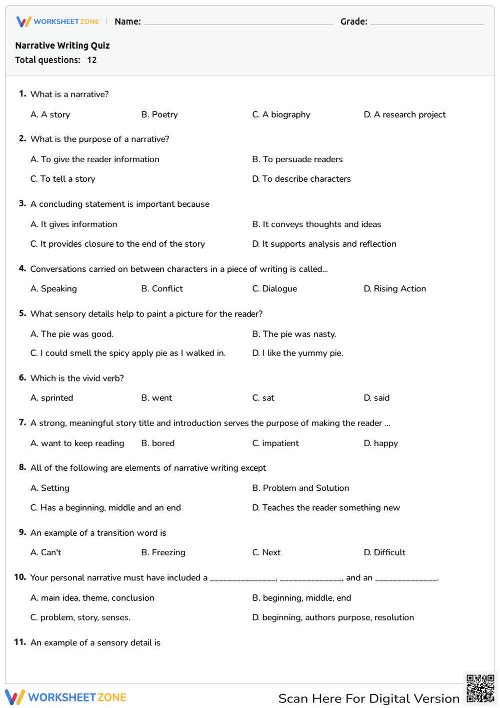 Elements and Purpose of Narrative Writing - Page 1
