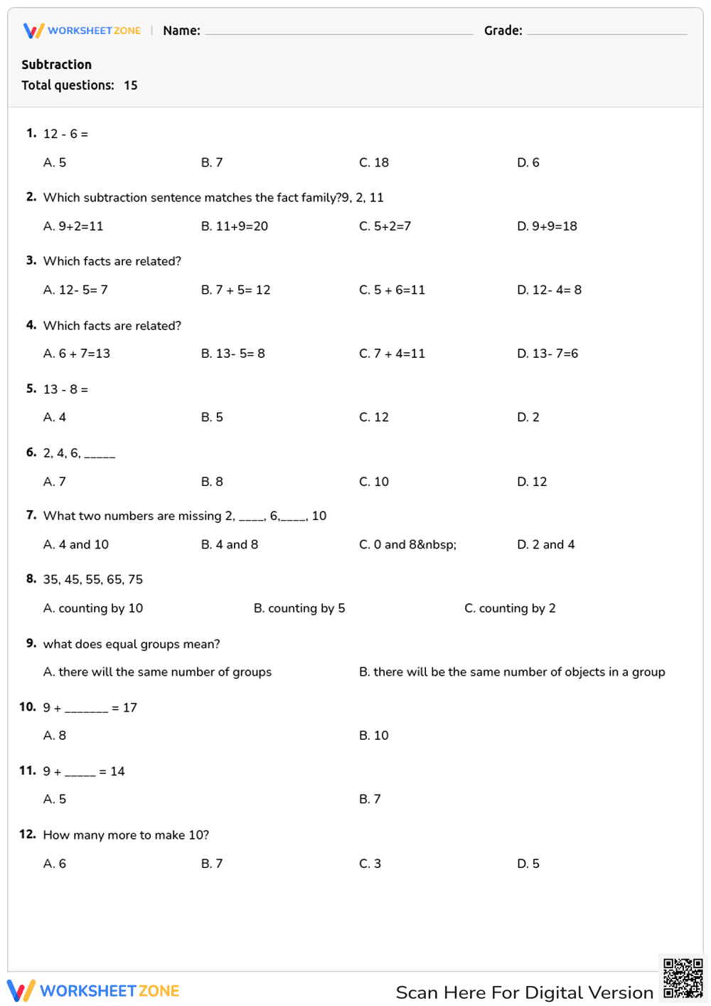 Subtraction - Page 1